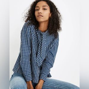Madewell Denim Tie-neck Westlake Shirt in Blue Plaid - Small